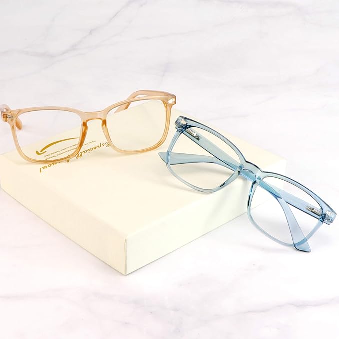 LifeArt 2 Pairs Blue Light Blocking Glasses with Spring Hinge, Computer Reading Glasses, Gaming Glasses, TV Glasses for Women Men (Champagne&Blue, +1.75 Magnification)