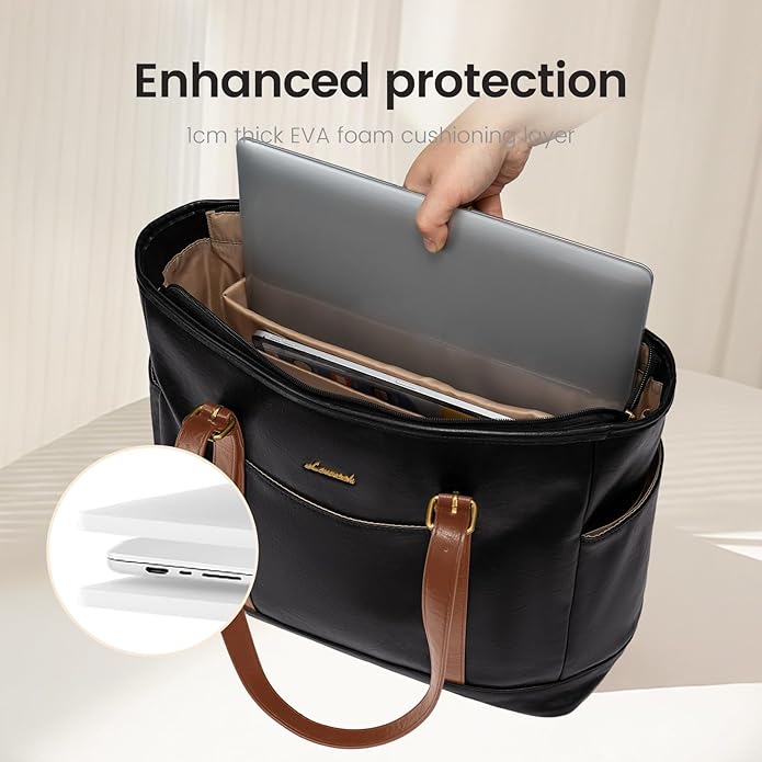 LOVEVOOK Laptop Tote Bag for Women,Vintage Leather Work Tote Bag for Women Computer Briefcase Bag,Waterproof Teacher Business
