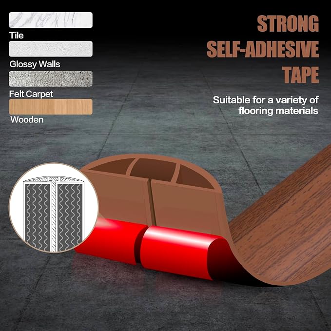 Floor Cord Cover Self Adhesive Cord Hider,10FT Cable Management, Extension Strip Protector for Wires, Prevent Cable Trips for Offices, Gyms, Exhibitions Cavity:0.39"(W) x 0.27"(H) Wood Red Teak - Image 4