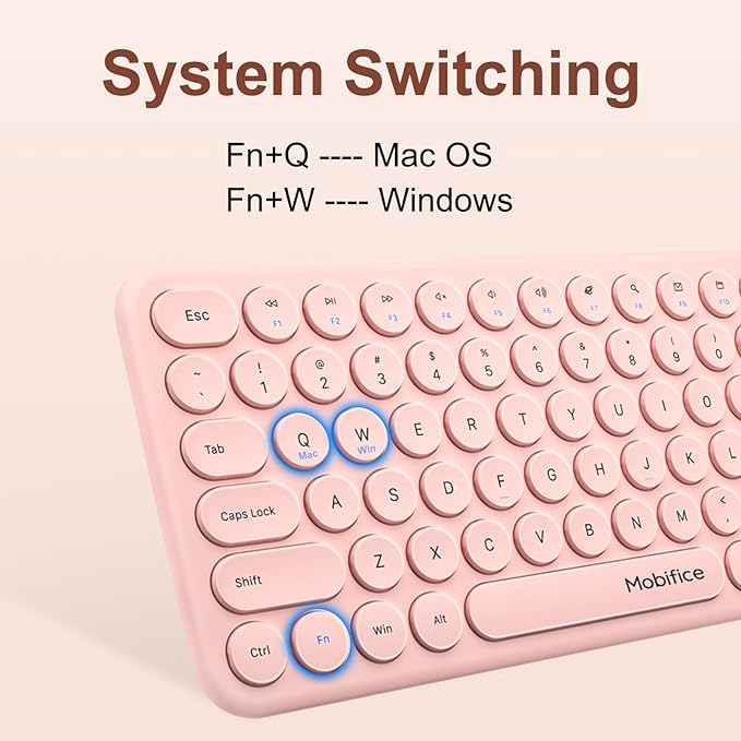 Cute Wireless Keyboard and Mouse Combo Slim 2.4GHz USB Cordless Full Size Silent Retro Keyboard and Mouse Set for PC Computer,Laptop,Windows,Mac,Tablets（Upgraded Peach）