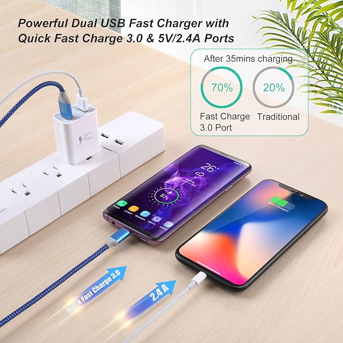 USB Wall Charger Block, Costyle 5 Pack 30W Dual Ports USB Quick Fast Charger 3.0 & 5V 2.4A Fast Charging Block Compatible Samsung Galaxy S10 S9 S8 Plus S7 Edge, iPhone Xs 8 7 Plus, Pixel (White)