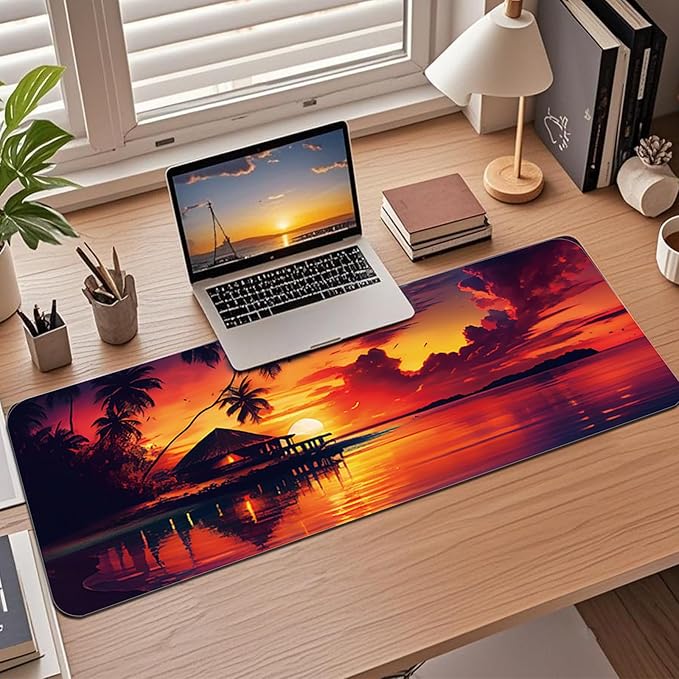 Gaming Mouse Pad 31.5x11.8 inch XL Large Extended Mouse Pad, Big Mousepad Desk Mat for Computer with Non-Slip Rubber Base and Stitched Edge-Sea Sunset