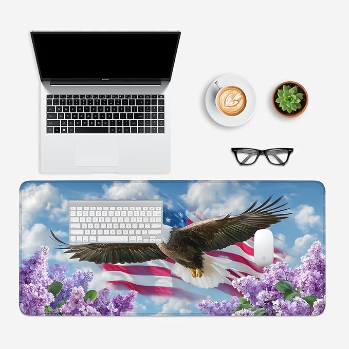 Mouse Pad, Large Anti-Slip with Stitched Edges Desk Mat Desktop Laptop Computer Desk Keyboard Mat,Table Protector Blotter Mat (Flowers and Eagles, 35.4" x 15.7")