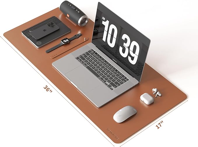 RENMTURE PU Mouse Pad, Faux Leather Large Desk Pad, Home Work Office Accessories, Non-Slip Desk Mat, Waterproof Gaming Pad Desk Blotter (36"x17", Brown)