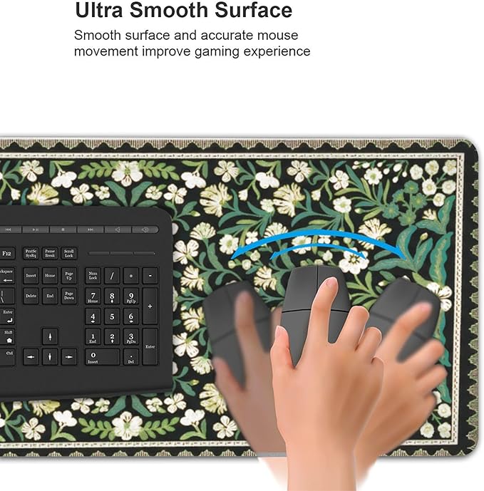 Floral Dark Green XXL Desk Pad - Extra Large Anti-Slip Mouse Pad with Stitched Edges for Computer, Keyboard & Office | Aesthetic Desk Mat for Women, Home Office Decor & Supplies