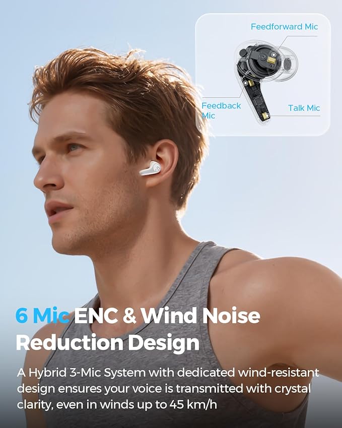 SoundPEATS C30 Hybrid ANC Earbuds with LDAC Hi-Res Audio, 52H Playtime -52dB Adaptive Noise Cancelling Earbuds, 6-Mic Clear Call, 12mm Driver, Bluetooth 6.0, Multi-Point, IP54 for Daily Use - White