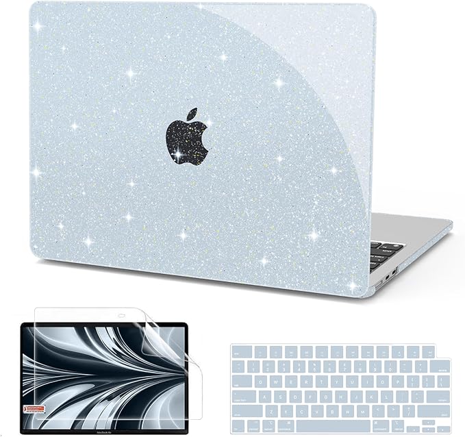 B BELK Compatible with MacBook Air 13 inch Case M5 2026 2025-2022 M4 M3 M2 A3449 A3240 A3113 A2681, Plastic Hard Shell+Keyboard Cover+Screen Protector for MacBook Air 13.6 inch Case, Sparkly Sky Blue
