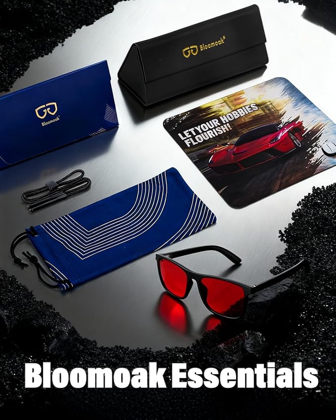 Bloomoak 100% Red Lens Blue Green Light Blocking Glasses- Dual AR Coatings Sleep Glasses Before Bed - Anti Glare, Fatigue