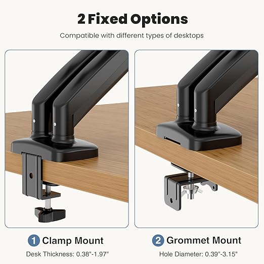 DUMOS Set of 2 Dual Monitor Stand for Desk, Gas Spring Monitor Arm for 2 Monitors Max 32 Inches, Fully Adjustable Double Monitor Mount, VESA Mount with C-Clamp/Grommet Base, Holds Screen 17.6 lbs