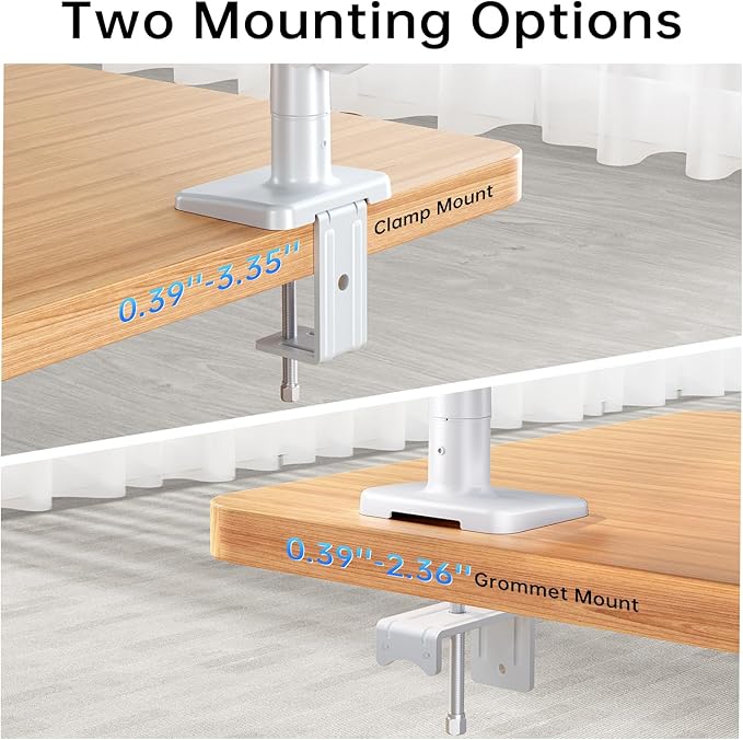 Single Monitor Stand for 13 to 32 inch Screens, Gas Spring Monitor Arm with Swivel, Tilt, Rotation, Height Adjustable, Desk Mount with C-Clamp and Grommet Base, Holds 4.4 to 19.8lbs Screen, White