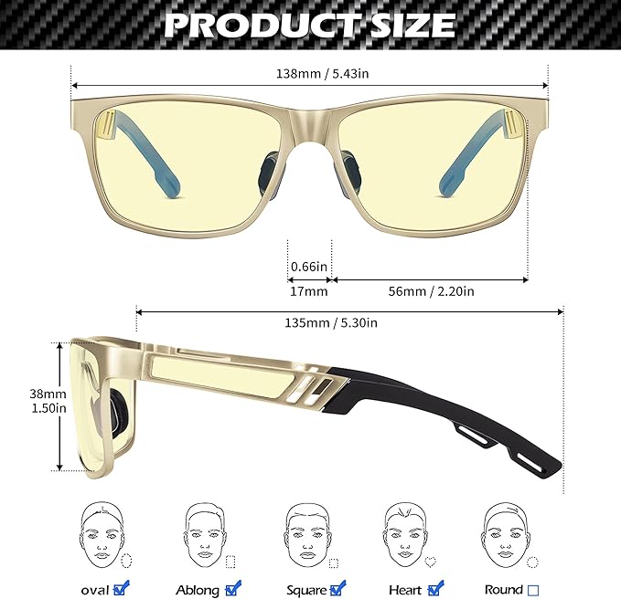 ANYLUV Blue Light Blocking Glasses Men Computer Gaming Glasses Lightweight Al-Mg Metal Anti Eyestrain Eye Protection