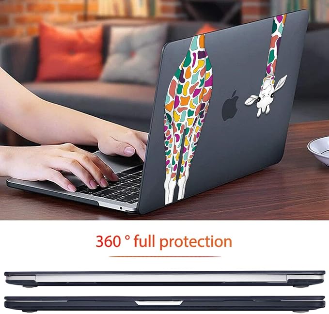 Mektron 2020 2019 2018 for MacBook Air 13 inch Case M1 A2337 A2179 A1932 w/Retina Display & Touch ID, Matte Black Colorful Giraffe Soft Touch Plastic Laptop Cover Keyboard Skin Screen Protector