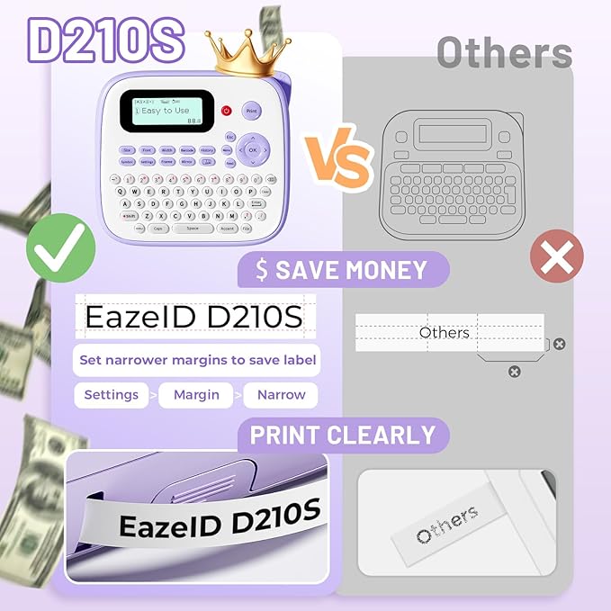 Label Maker Machine with-Tape Waterproof, Desktop Label Maker, Portable Labelmaker Purple for Teachers Kids Classroom, Labeler with Multiple Symbols &Fonts for Home Office School Use, D210S