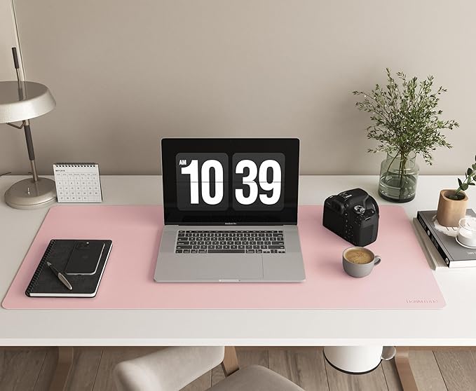 RENMTURE PU Mouse Pad, Faux Leather Large Desk Pad, Home Work Office Accessories, Non-Slip Desk Mat, Waterproof Gaming Pad Desk Blotter (36"x17", Light Pink)