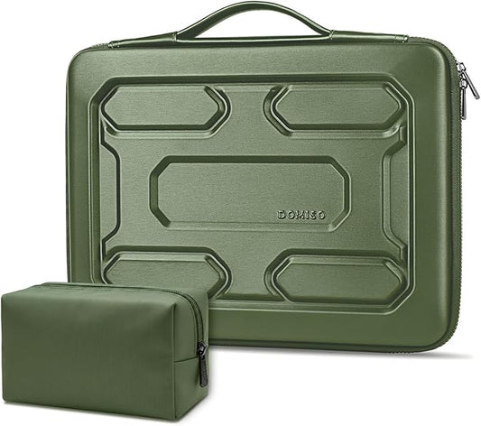 DOMISO Laptop Hard Case 17-17.3 inch Waterproof Shockproof Hard Shell Laptop Sleeve with Handle & Storage Pocket, Compatible with MacBook, HP, Dell, Green