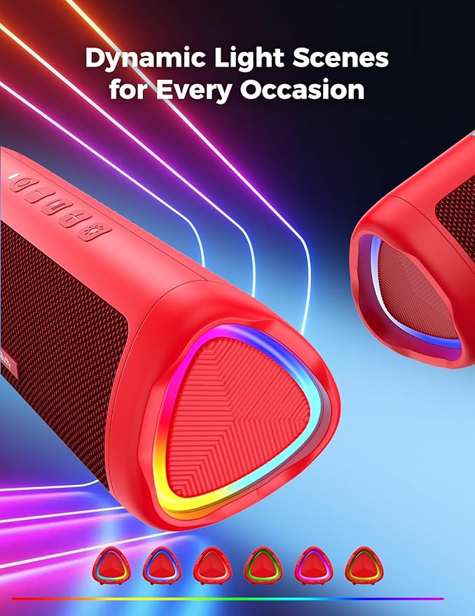 Bluetooth Speaker with HD Sound, Portable Wireless, IPX5 Waterproof, Up to 20H Playtime, TWS Pairing, BT5.3, for Home/Party/Outdoor/Beach, Electronic Gadgets, Birthday Gift (Red)