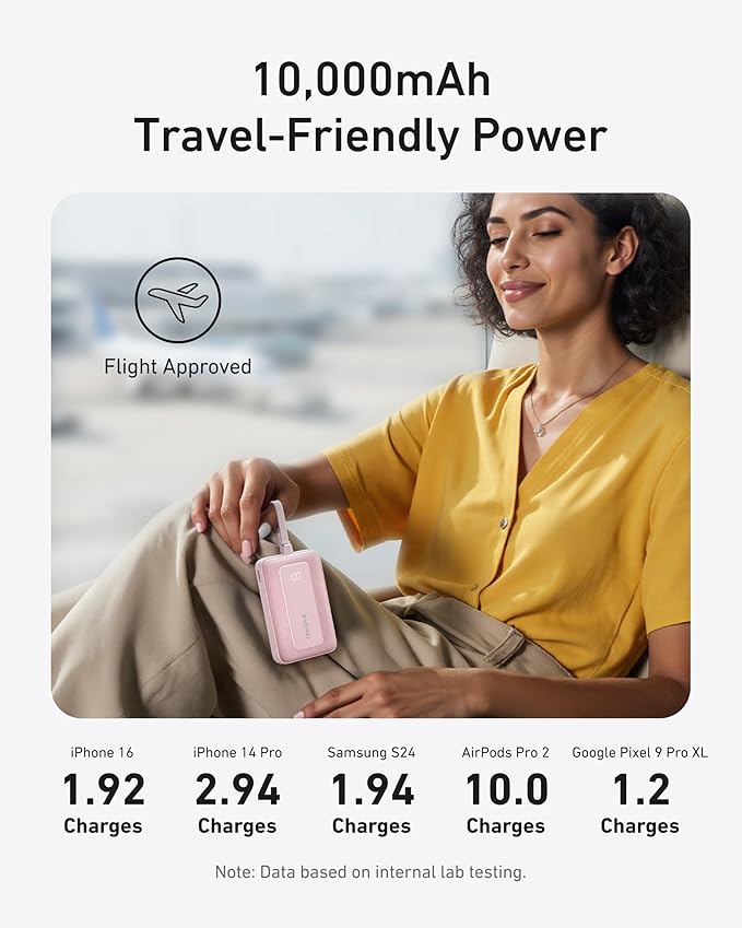 Anker Portable Charger, 10,000mAh 30W Power Bank, USB-C in and Out Fast Charging Battery Pack, Travel Essential Phone Power Bank, for iPhone 17/16, Galaxy and More (Pink, 10000, Milliamp Hours)