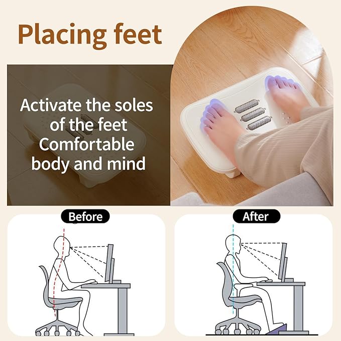 Ergonomic Foot Rest with Massage Rollers - Non-Slip Desk Foot Stool for Office/Home, Fixed-Angle Cushioned Support Improves Posture & Circulation, Under Desk Comfort for Long Sitting Sessions