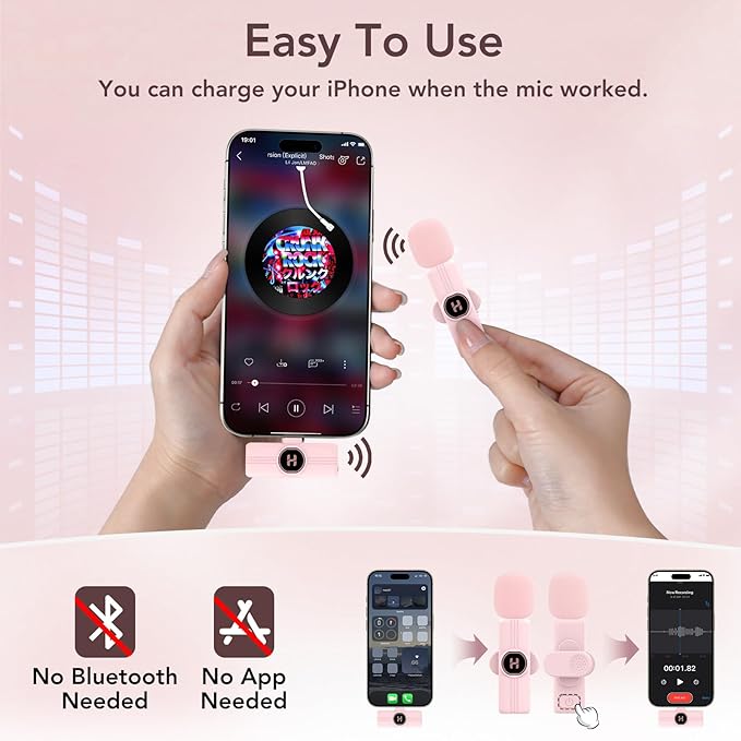 Mini Wireless Lavalier Microphone for iPhone 15 16, iOS and Android Devices - USB C Noise Reduction Lapel Mic for Recording, Clip Omni Lav Mic Microfono for Video Recording, Tiktok, Youtube, Vlog