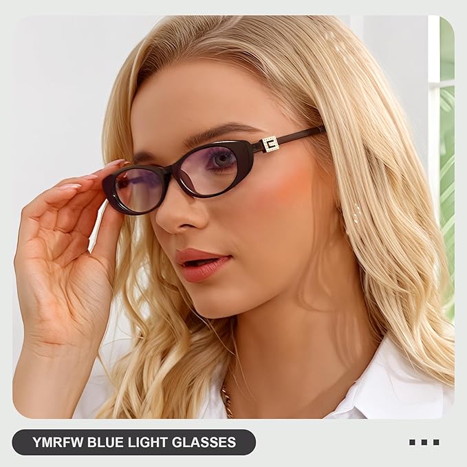 Oval Blue Light Blocking Glasses for Women Retro 90s Glasses Computer TV Eyeglasses Anti Eyestrain