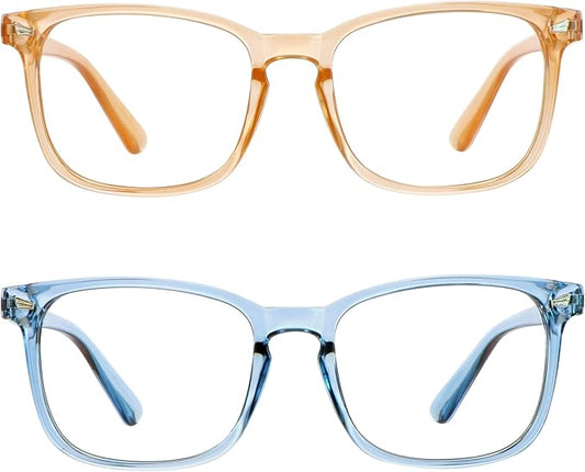 LifeArt 2 Pairs Blue Light Blocking Glasses with Spring Hinge, Computer Reading Glasses, Gaming Glasses, TV Glasses for Women Men (Champagne&Blue, +1.50 Magnification)