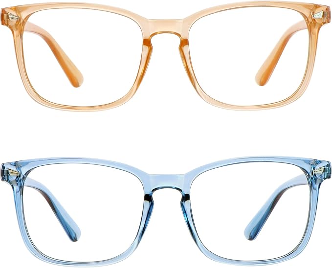 LifeArt 2 Pairs Blue Light Blocking Glasses with Spring Hinge, Computer Reading Glasses, Gaming Glasses, TV Glasses for Women Men (Champagne&Blue, +2.00 Magnification)