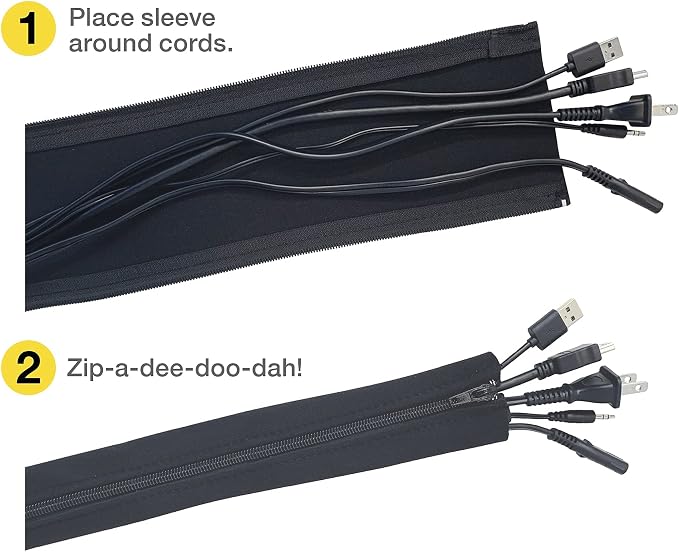 Zipper Cable Sleeve by Wrap-It Storage - 24" x 4" (4-Pack) Black - Cord Organizer and Cable Protector for Desk, Computer, TV Cord Management to Hide and Cover Wire and Extension Cables - Image 5
