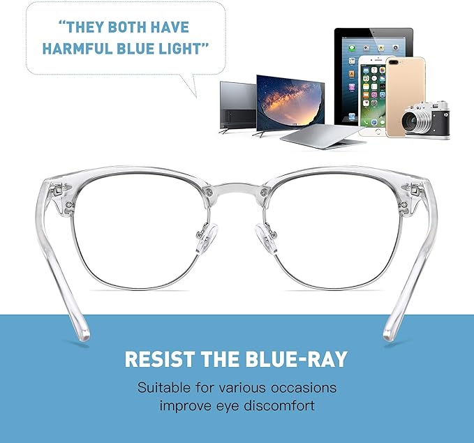 Blue Light Blocking Glasses Vintage Half Frame UV Clear Lens Anti Eyestrain Computer Gaming Glasses for Women Men(P53)