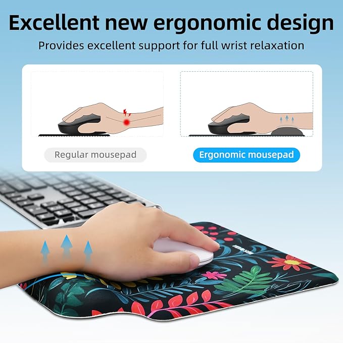 TIDALSOIL Ergonomic Mousepad with Slow-Rebound Memory Foam Wrist Rest - Ultra Smooth Surface, Non-Slip Base, Desk Essential for Office, Design, Gaming, 9.4"x8.1"