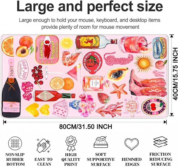Pink Cute Desk Mat Kawaii Aesthetic Keyboard Pad, Holiday Style Deskpad Mat Gaming Large Mouse Pads for Desk, Large Mouse Pad Strawberry Desk Mat Accessories for Women Desk Decor 31.5" X 15.7"