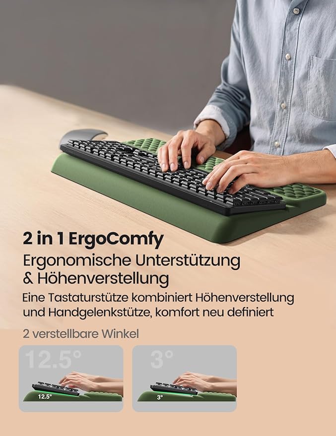 Vaydeer Wrist Rest with Keyboard Stand, Computer Wrist Support Pad, Ergonomic Keyboard Riser Holder Lifter Tray with Wrist Pad, Memory Foam Desk Cushion, Palm Hand Typing for Office Home School-Pink