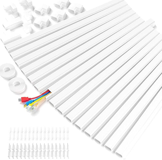 Delamu Cord Hider, 236in Cable Hider, Cord Covers for 3-4 Wires on Wall, Wire Covers for Cords, Wire Hiders for TV on Wall, Easier Setup Cable Cover Cable Management, W1.18 H0.63in, White by DELAMU