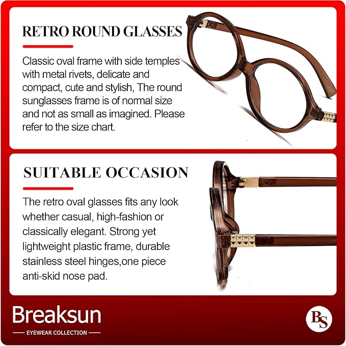 Breaksun Fashion Oval Glasses for Women Men Retro Round Tortoise Frame Blue Light Glasses Nerd Eyeglasses