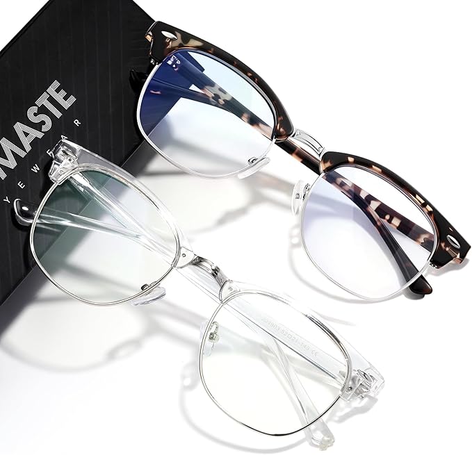 Blue Light Blocking Glasses Vintage Half Frame UV Clear Lens Anti Eyestrain Computer Gaming Glasses for Women Men
