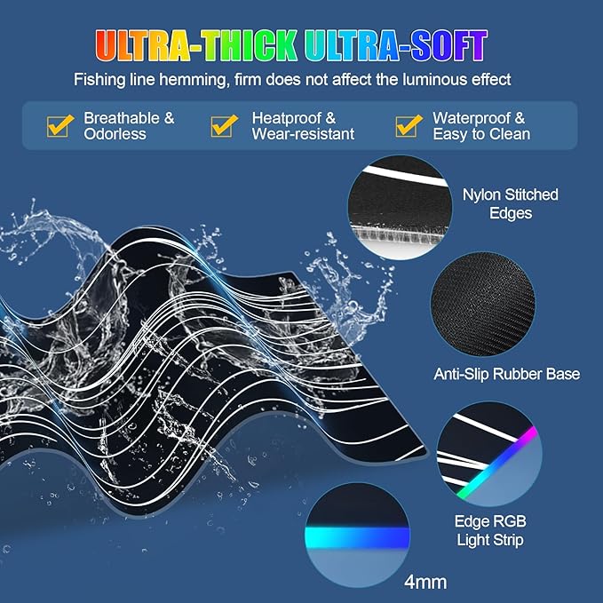 Mouse Pad with Foldable Phone Holder, Wireless Charging Desk Mat, RGB Gaming Mousepad Large Desk Pad with Non-Slip Base, Waterproof Keyboard Pad, Classic Black (XXL Stand Wavy)
