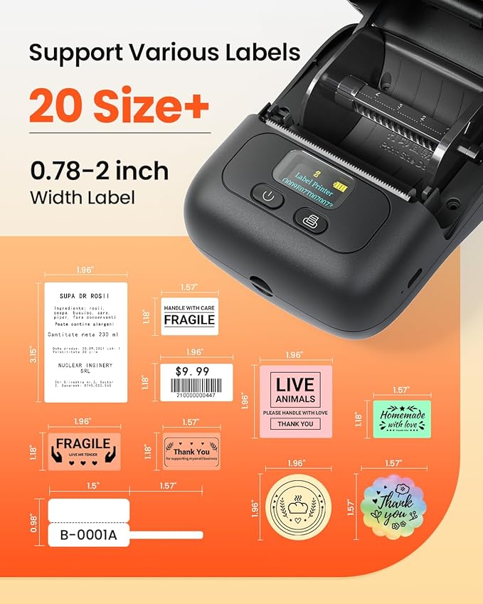 Phomemo Label Printer - M110 Label Maker with 3 Tapes, Mini Portable Barcode Label Printer for Retail, Address, Barcode, Home, for PC/Mac, iOS/Android, Ebony Black