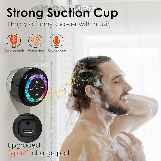 XLEADER Pro Shower Speaker (Upgraded) Certified IPX7 Waterproof Bluetooth Speaker, 8W Crystal Sound&Rich Bass, 15H Playtime, with Suction Cup, Silicone Lanyard, Ideal Gifts, SoundAngel Mate(2 Gen)