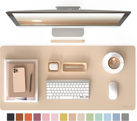 RENMTURE PU Mouse Pad, Faux Leather Large Desk Pad, Home Work Office Accessories, Non-Slip Desk Mat, Waterproof Gaming Pad Desk Blotter (36"x17", Apricot Yellow)