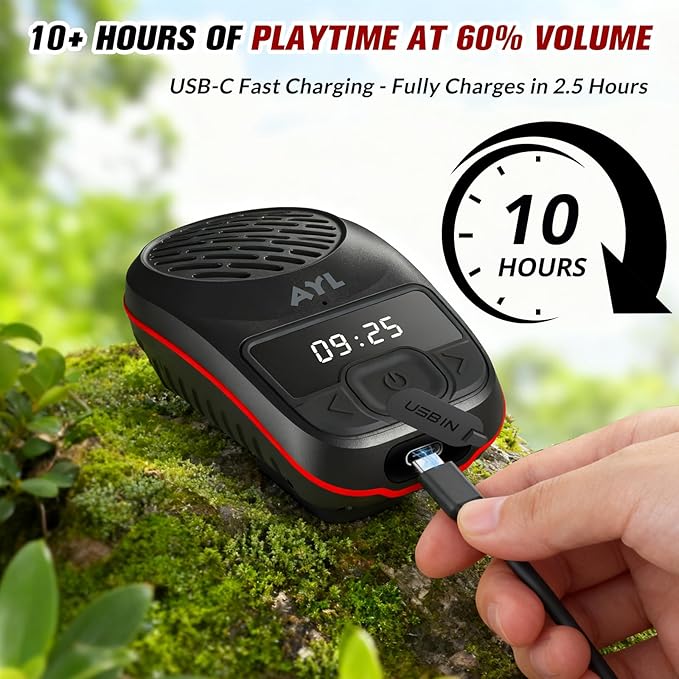 AYL Portable Bluetooth Speakers Mens Gift, Waterproof Speaker Clip On (Non-Magnetic) for Work, Outdoors with Microphone Up to 10 Hours Music/Calls, Tools for Men
