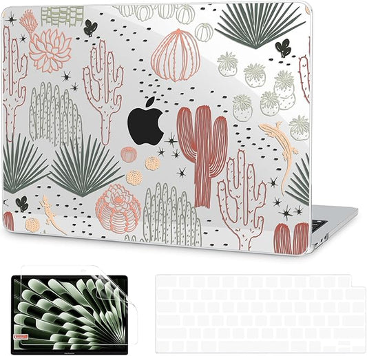 G JGOO Compatible with MacBook Air 13 inch Case 2026 2025-2022 M5 A3449 M4 A3240 M3 A3113 M2 A2681, Clear Hard Shell for MacBook Air 13.6 inch Case + Keyboard Cover + Screen Protector, Catus
