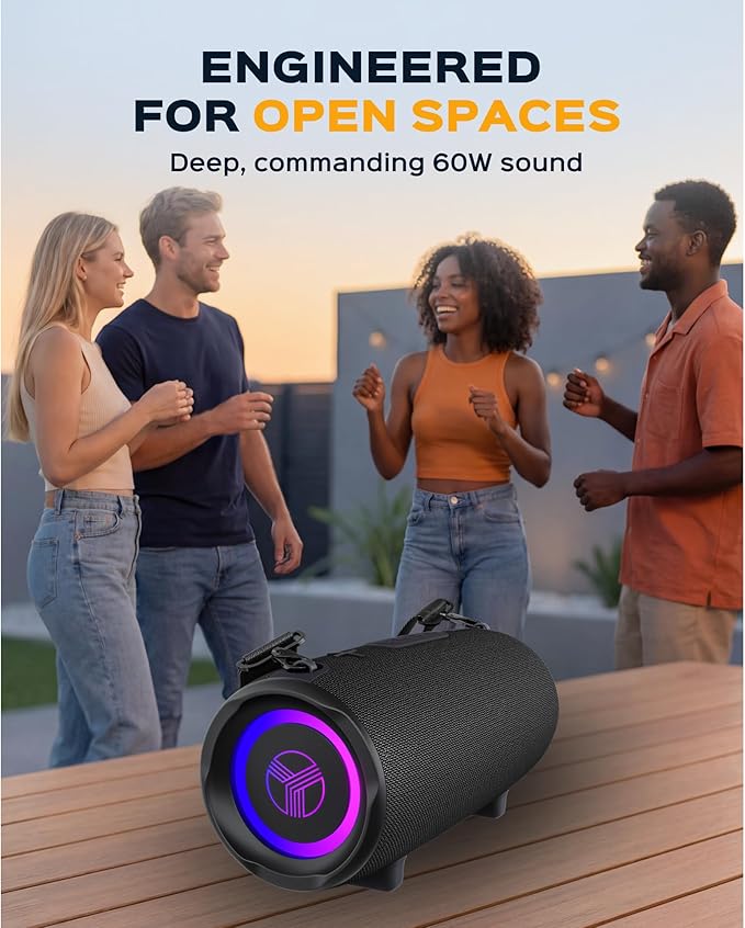 TREBLAB Loud Portable Wireless Bluetooth Speaker, 60W Deep Bass, IPX7 Waterproof Outdoor Speaker, 20H Rechargeable Battery, Built-in Powerbank, TWS Stereo Pairing, Mic, USB-C, Carrying Strap - HD-Max