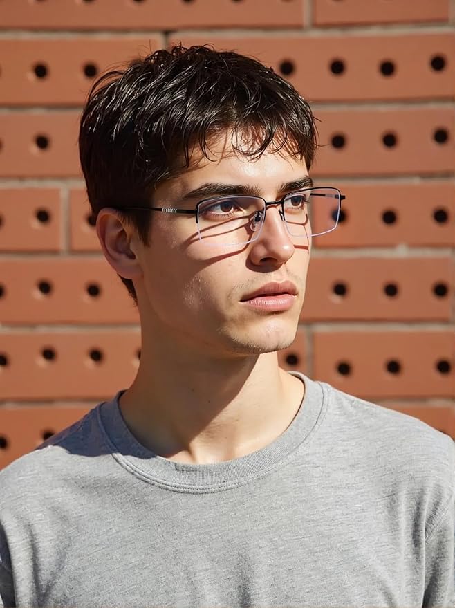 Dollger Rectangle Blue Light Glasses for Men Metal Anti Bluelight Blocking Glasses for Computer Fashion Eyeglasses Small Half
