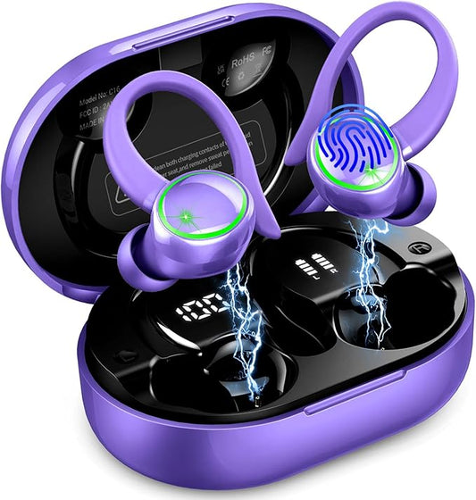 Wireless Earbuds, Bluetooth Headphones Sport, Deep Bass Fitness Earphones Gym Running, IP7 Waterproof Headset with Earhook Workout, 50H Playback Over-Ear Buds with ENC Noise Cancelling Mic