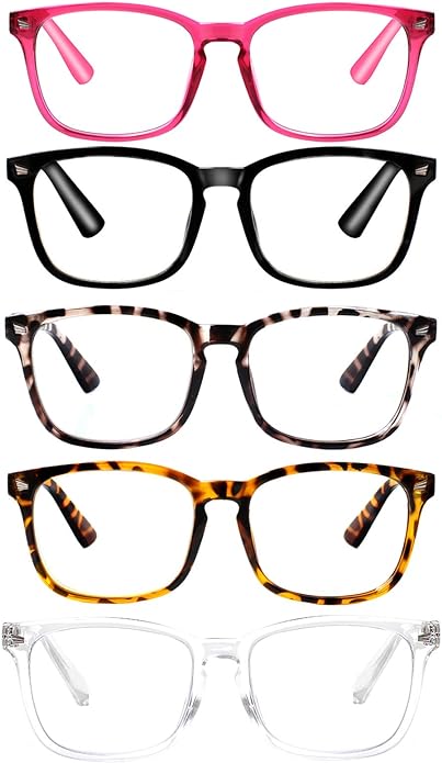 VIDEBLA 5 Pack Blue Light Blocking Reading Glasses,Spring Hinge Readers for Women Men,Anti UV Ray Filter Nerd Eyeglasses