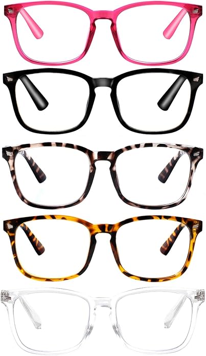 VIDEBLA 5 Pack Blue Light Blocking Reading Glasses,Spring Hinge Readers for Women Men,Anti UV Ray Filter Nerd Eyeglasses
