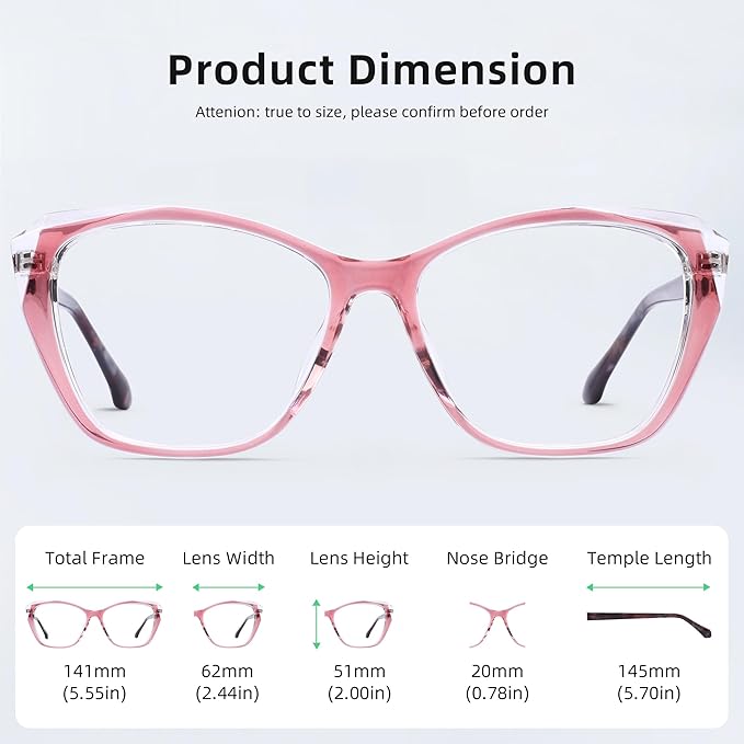 DOERAYM Blue Light Glasses for Woman with Square Decoration,Reading Glasses for office & computer games