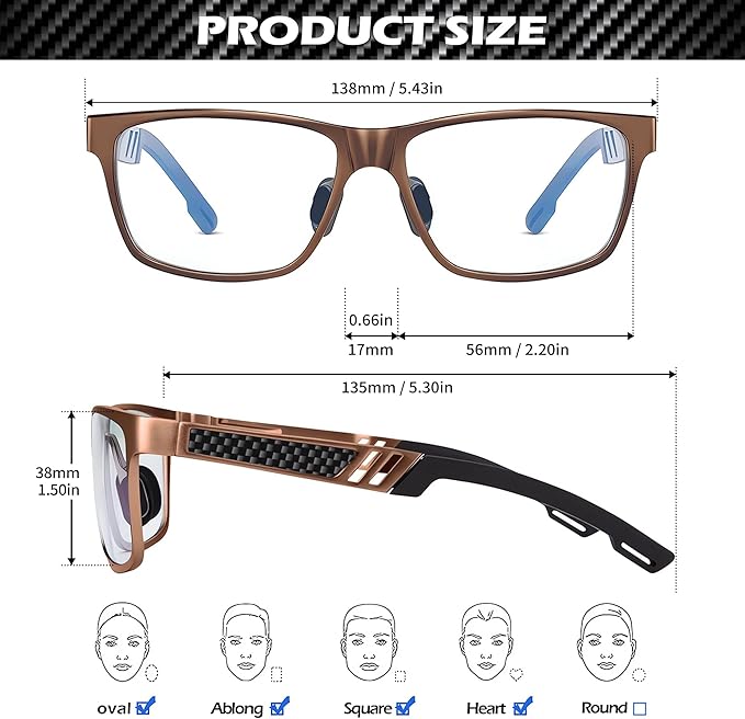 ANYLUV Blue Light Blocking Glasses Men Computer Gaming Glasses Lightweight Al-Mg Metal Anti Eyestrain Eye Protection