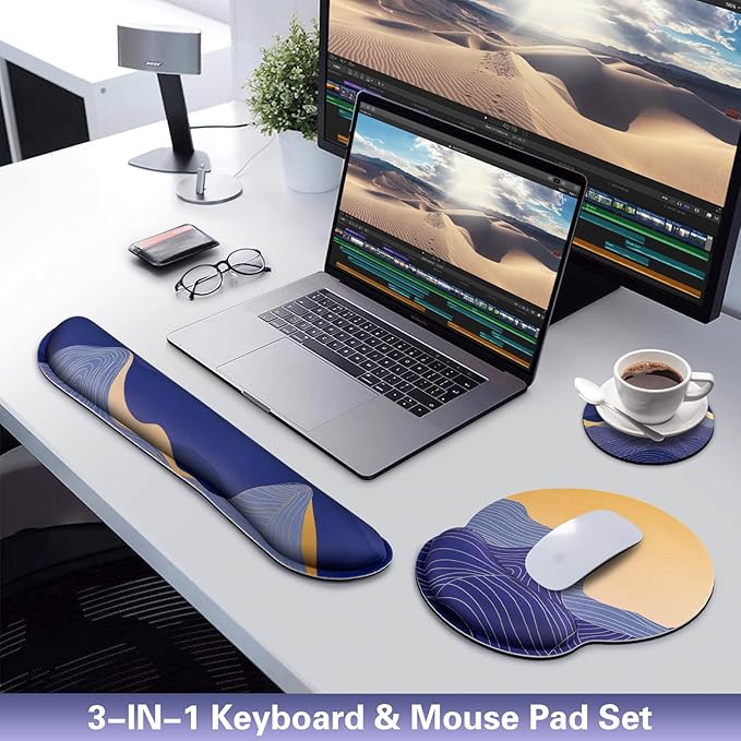 Ergonomic Keyboard Wrist Rest, Mouse Pad with Wrist Rest Anime, Cat Gaming Mousepad with Wrist Support, Memory Foam Wrist Rest Set for Computer Keyboard, Funny Cute Office Desk Accessories