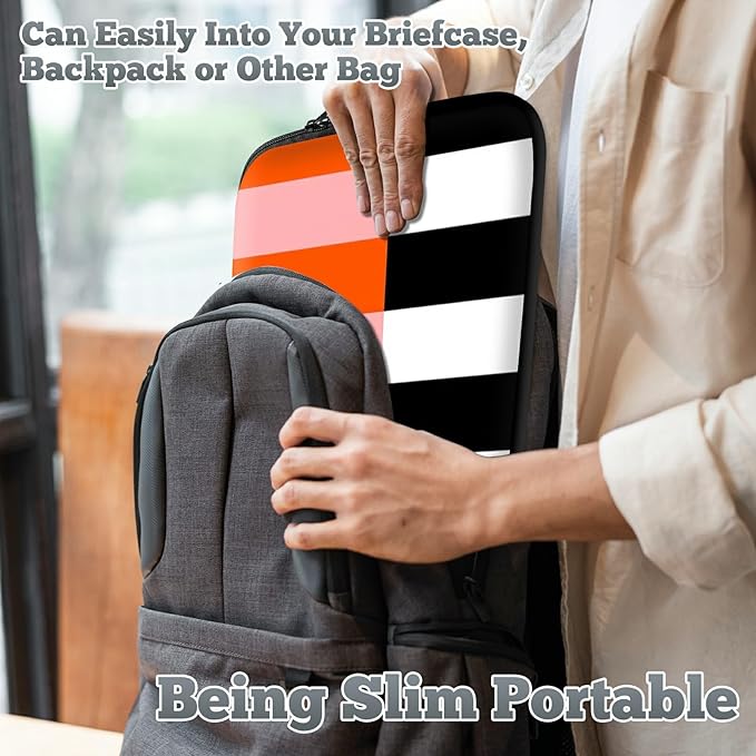 Laptop Sleeve Case Bag 15 inch, Orange Black White Stripes Slim Carrying Case Handbag Travel Laptop Bag for 15 inch MacBook Air M3/M2/15 Pro/Surface Laptop 7/6/5/4/3/ Dell XPS 15 Plus
