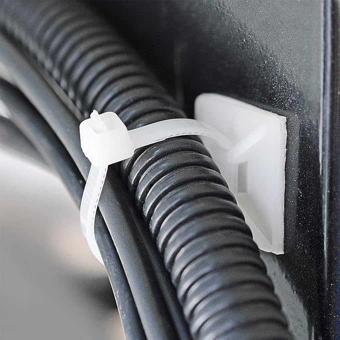 3/4" Strong Back-Glue Self Adhesive White Cable Zip Tie Mounts 100pcs with 8" Ties, Screws, Outdoor Sticky Wire Fasteners Cable Clips Management Anchors Organizer Holders Squares - Image 4